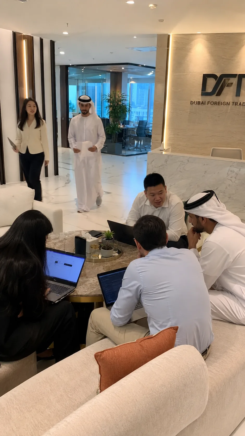 HXGT Global Trade team discussion in Dubai office